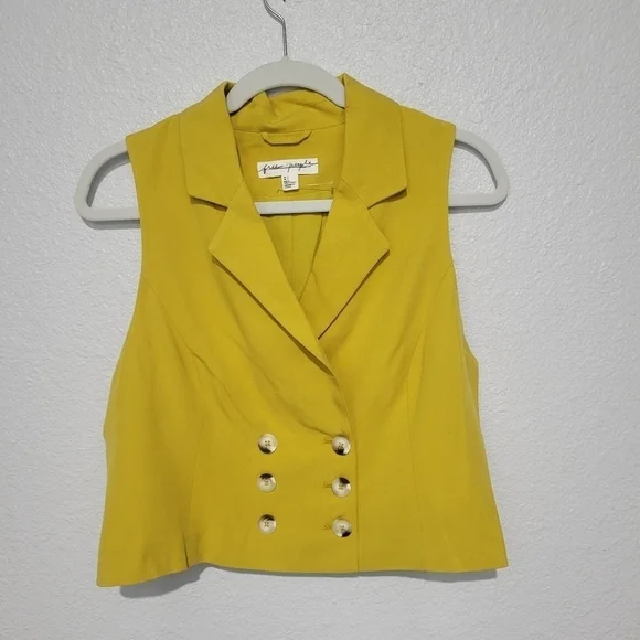 Free People Tuxedo inspired Gabbie Vest, Size S Mustard/Yellow - Picture 1 of 3